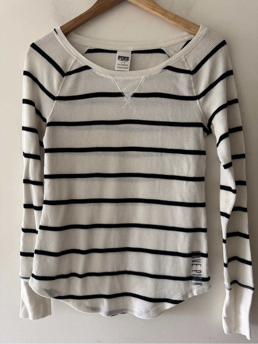 PINK‎ Victoria’s Secret Black and White Waffle Thermal Knit Long Sleeve